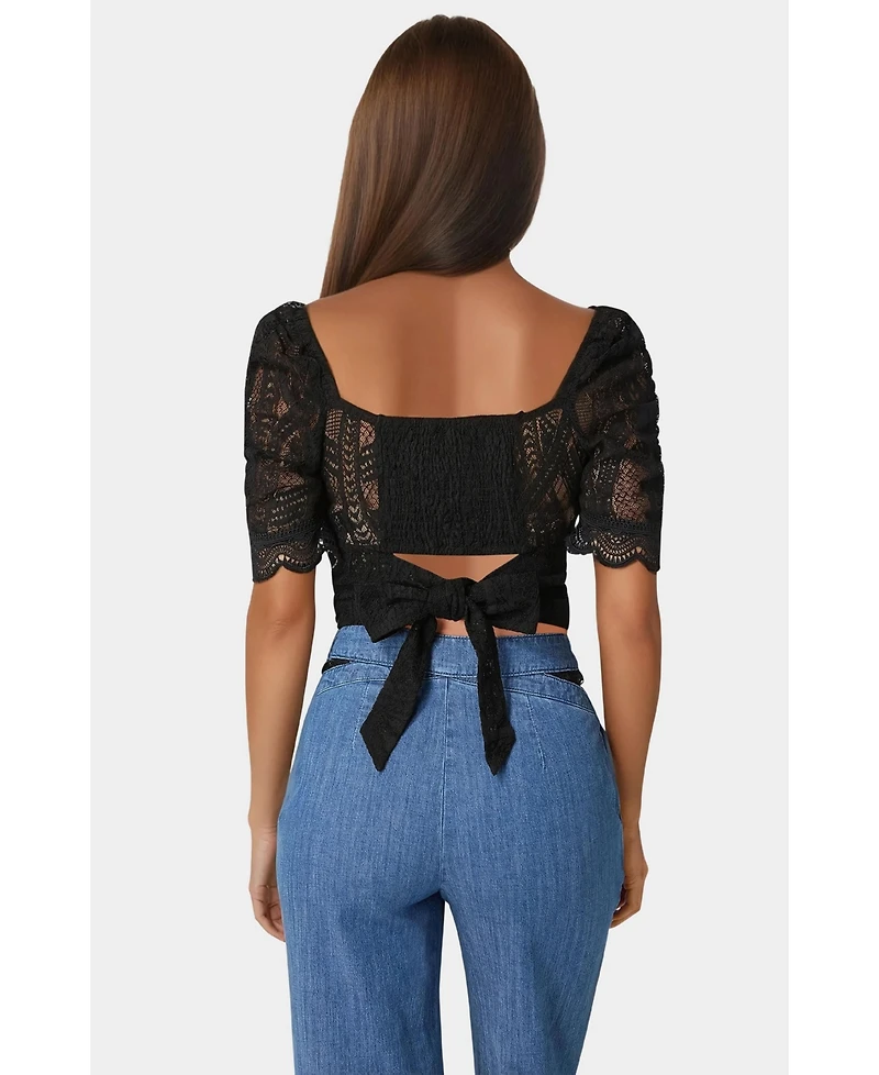 Bebe Women's Puff Sleeve Lace Top