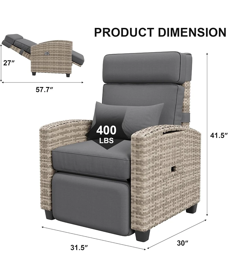Gaomon Outdoor Recliner Chair with Cushion and Side Table, Adjustable Back & Footrest, 150° Lay Flat Garden Lounge Furniture, 1 Piece