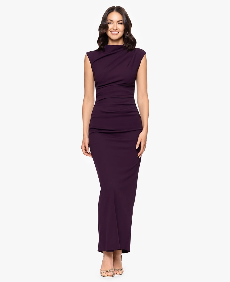 Betsy & Adam Women's Ruched Scuba Crepe Mock Neck Dress