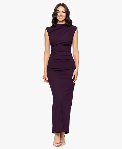 Betsy & Adam Women's Ruched Scuba Crepe Mock Neck Dress