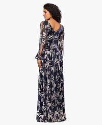 Betsy & Adam Women's Long Sleeve Metallic Crinkle Pattern Dress