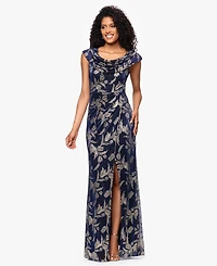 Betsy & Adam Women's Long Foil Crinkle Cowl Neck Dress