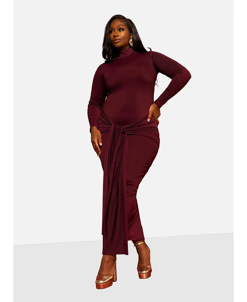 Rebdolls Women's Mary Draped Tie Bodycon Maxi Dress
