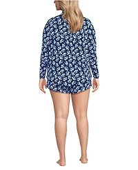 Lands' End Plus Cooling 3 Piece Pajama Set - Long Sleeve Top Cami and Shorts