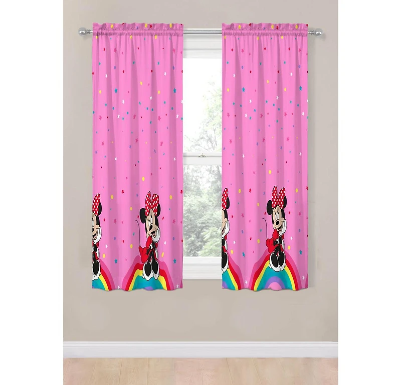 Sunny Side Up Minnie Mouse Curtains for Kids Bedroom 4-Piece Drape Set Pack of 2