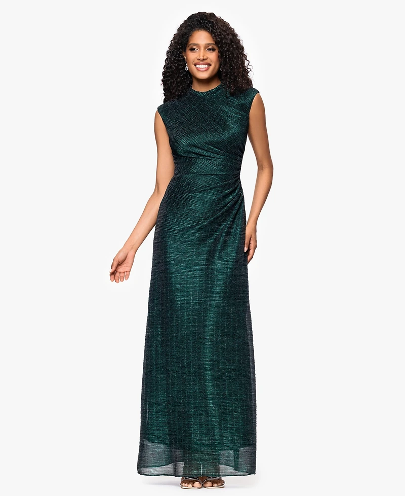 Betsy & Adam Women's Crinkle Ruched Slit Gown