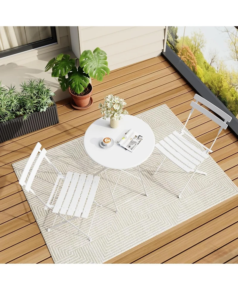 gaomon White 3-Piece Patio Bistro Set, Outdoor Folding Table & Chairs, Weather Resistant, Space Saving for Backyard & Balcony