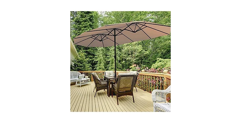 15 Feet Double-Sided Twin Patio Umbrella with Crank and Base