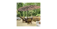 15 Feet Double-Sided Twin Patio Umbrella with Crank and Base