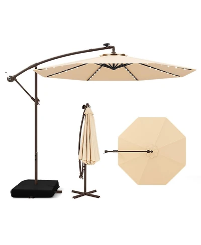 10 Feet Solar Offset Hanging Umbrella with 40 Lamp Beads and Solar Panel