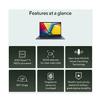 Asus VivoBook 15" Fhd Student Laptop Bundle, Fast Ryzen 5, 8GB Ram, 512GB Ssd, Lightweight for Campus and School, Webcam w/Shutter, Aux Hdmi Cabl