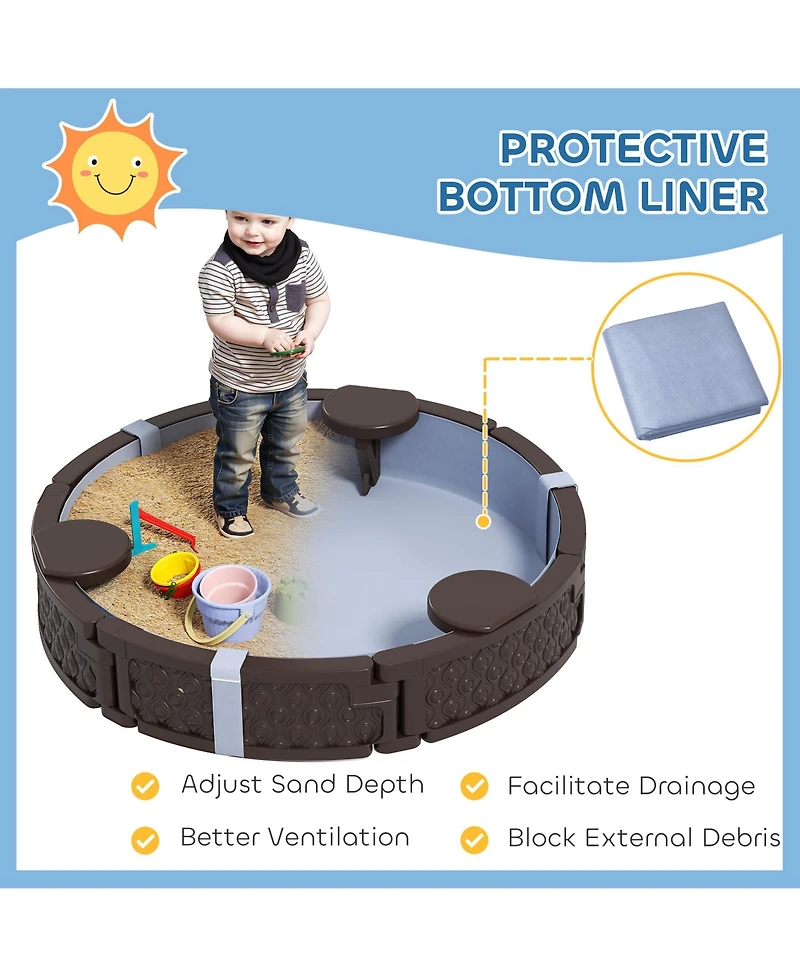 Qaba Round Kids box with Cover, 3 Seats, Bottom Liner,