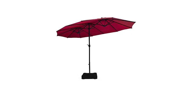 15 Feet Double-Sided Twin Patio Umbrella with Crank and Base