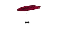 15 Feet Double-Sided Twin Patio Umbrella with Crank and Base