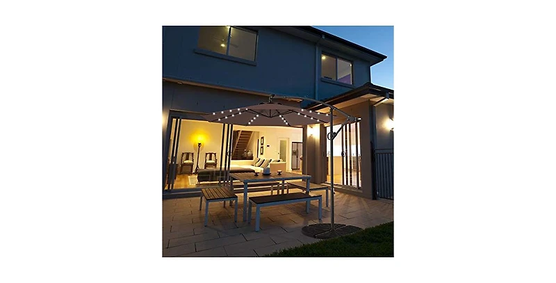 10 Feet 360° Rotation Solar Powered Led Patio Offset Umbrella without Weight Base