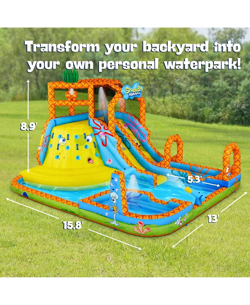 Sunny & Fun SpongeBob Mega Climb N Go Inflatable Water Slide with Climbing Wall, 2 Slides & More