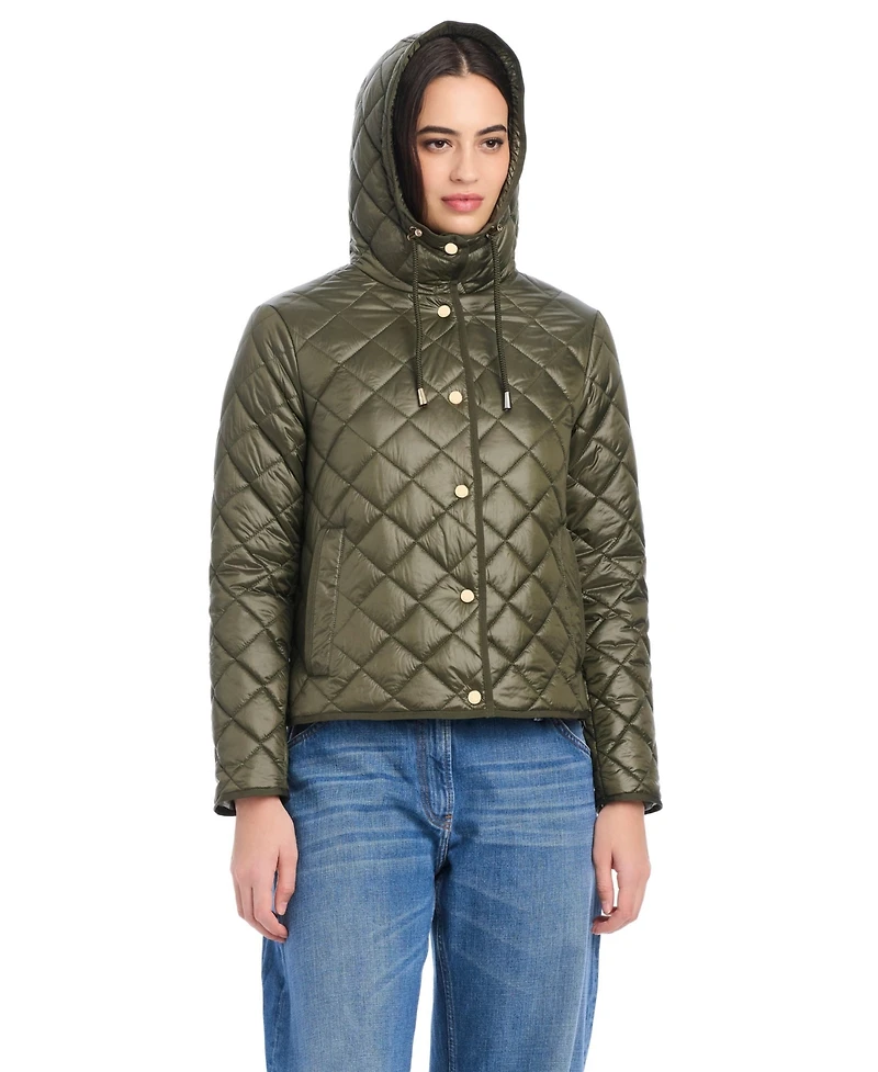 kate spade new york Women's Attached Hood Packable Diamond Quilted Jacket