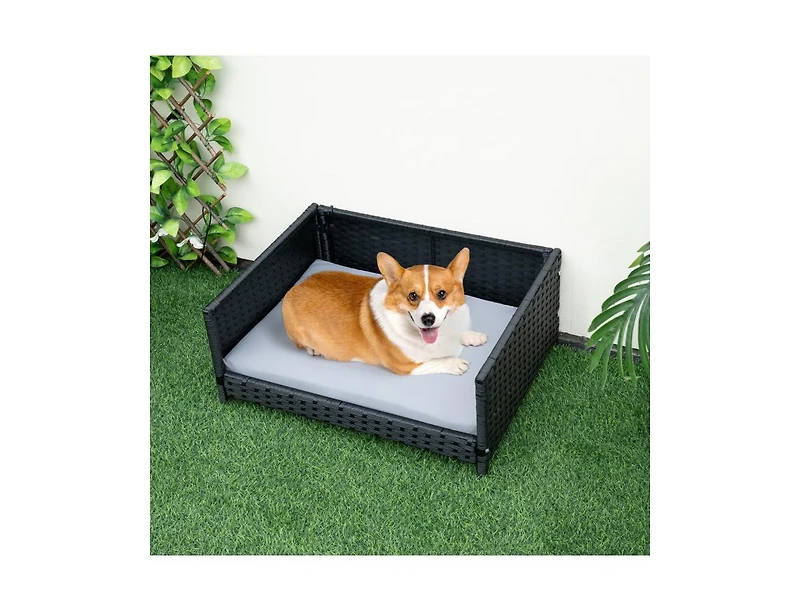 Rattan Dog Bed with Waterproof Soft Cushion for Medium and Small Dogs and Cats
