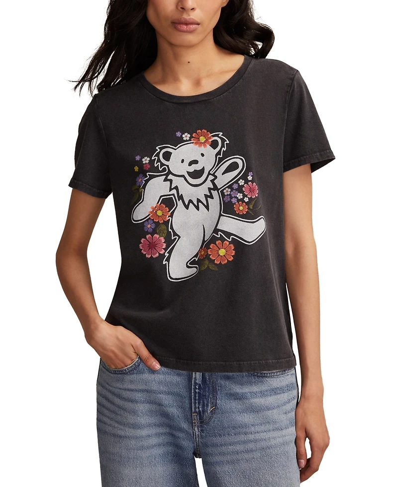 Lucky Brand Women's Grateful Dead Flower Bear Classic Crew Neck T-shirt