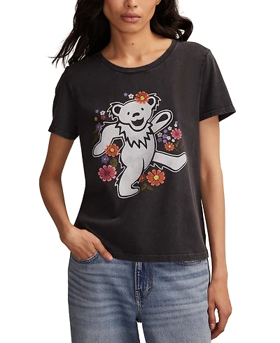 Lucky Brand Women's Grateful Dead Flower Bear Classic Crew Neck T-shirt