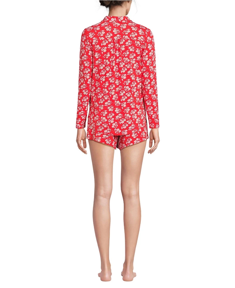 Lands' End Women's Cooling 3 Piece Pajama Set - Long Sleeve Top Cami and Shorts