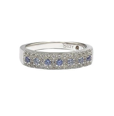 Suzy Levian New York Sterling Silver Sapphire & Created White Color-Pop Half Band Ring