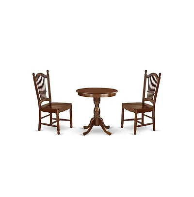 East West Furniture 3-Pc Dining Set - 2 Wooden Dining Room Chairs and 1 Kitchen Dining Table (Mahogany Finish)