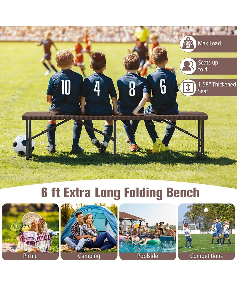 Gymax Set Of 2 6FT Plastic Folding Bench w/ 1320 Lbs Capacity Handle & Lock For Outdoor