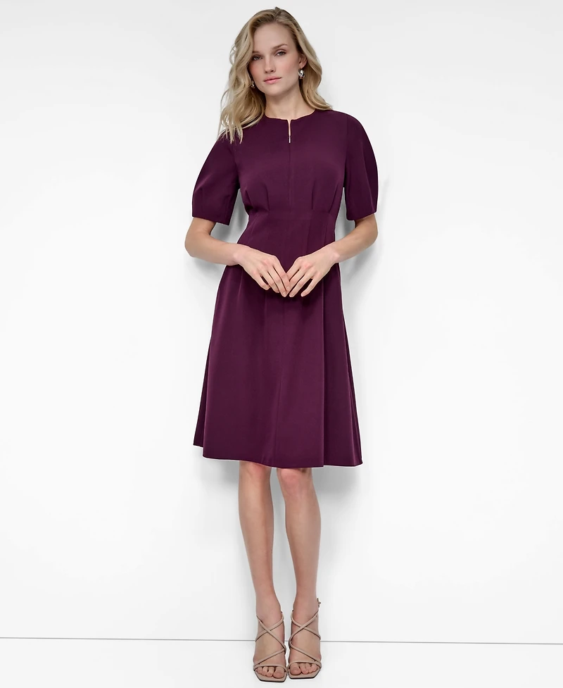 Dkny Women's Short Sleeve Crew Neck Fit & Flare Dress