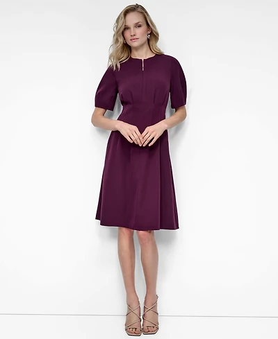 Dkny Women's Short Sleeve Crew Neck Fit & Flare Dress