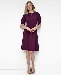 Dkny Women's Short Sleeve Crew Neck Fit & Flare Dress