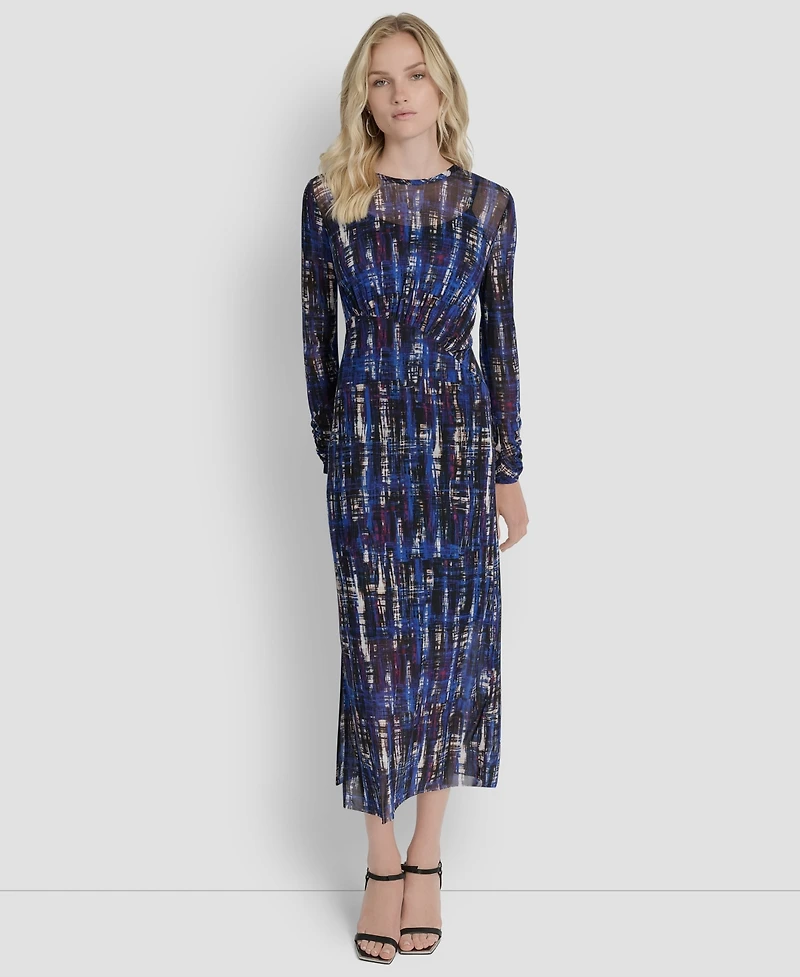 Dkny Women's Long Sleeve Crew Neck A Line Dress