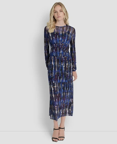 Dkny Women's Long Sleeve Crew Neck A Line Dress