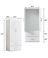 livelylodge White 2-Door Wardrobe Armoires with Hanging Rod,Wooden Closet 2-Drawer