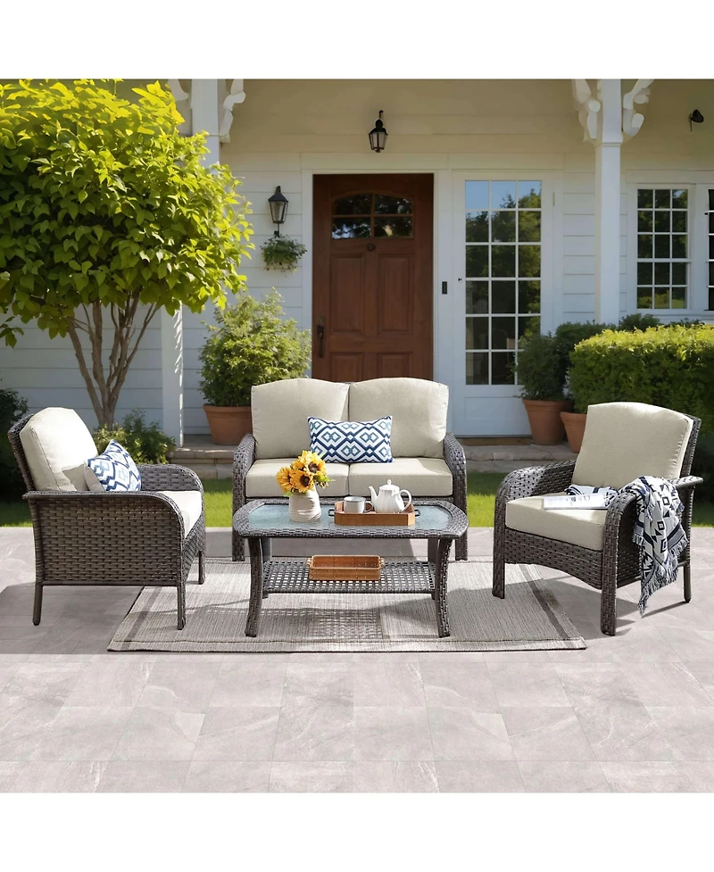 Xizzi 4 Pieces Patio Fruniture Set,Outdoor Wicker Sofa with Outdoor Chairs,Coffee Table,High Back Loveseat Thickened Cushion