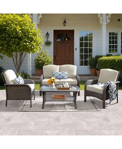 Xizzi 4 Pieces Patio Fruniture Set,Outdoor Wicker Sofa with Outdoor Chairs,Coffee Table,High Back Loveseat Thickened Cushion