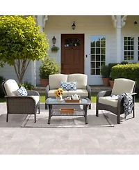 Xizzi 4 Pieces Patio Fruniture Set,Outdoor Wicker Sofa with Outdoor Chairs,Coffee Table,High Back Loveseat Thickened Cushion