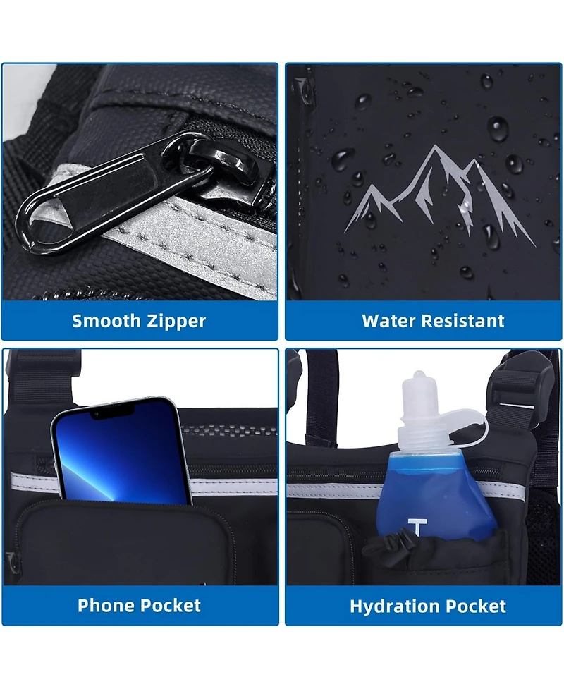 Chest Pack Running Vest with Hydration Bottle, Reflective Gear Sport Chest Bag for Men Women(Black Hydration Bottle)