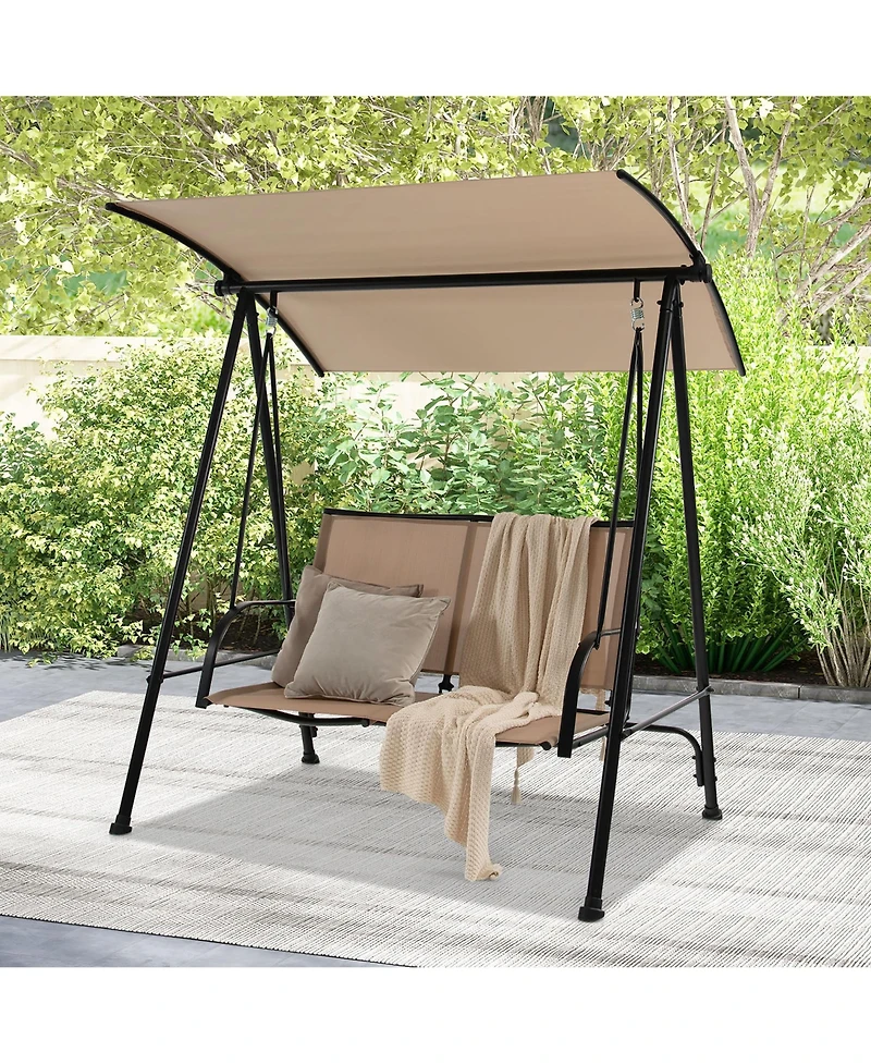 Gymax 2-Person Patio Swing Seat Bench Canopy Loveseat Outdoor