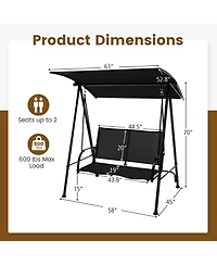 Gymax 2-Person Patio Swing Seat Bench Canopy Loveseat Outdoor
