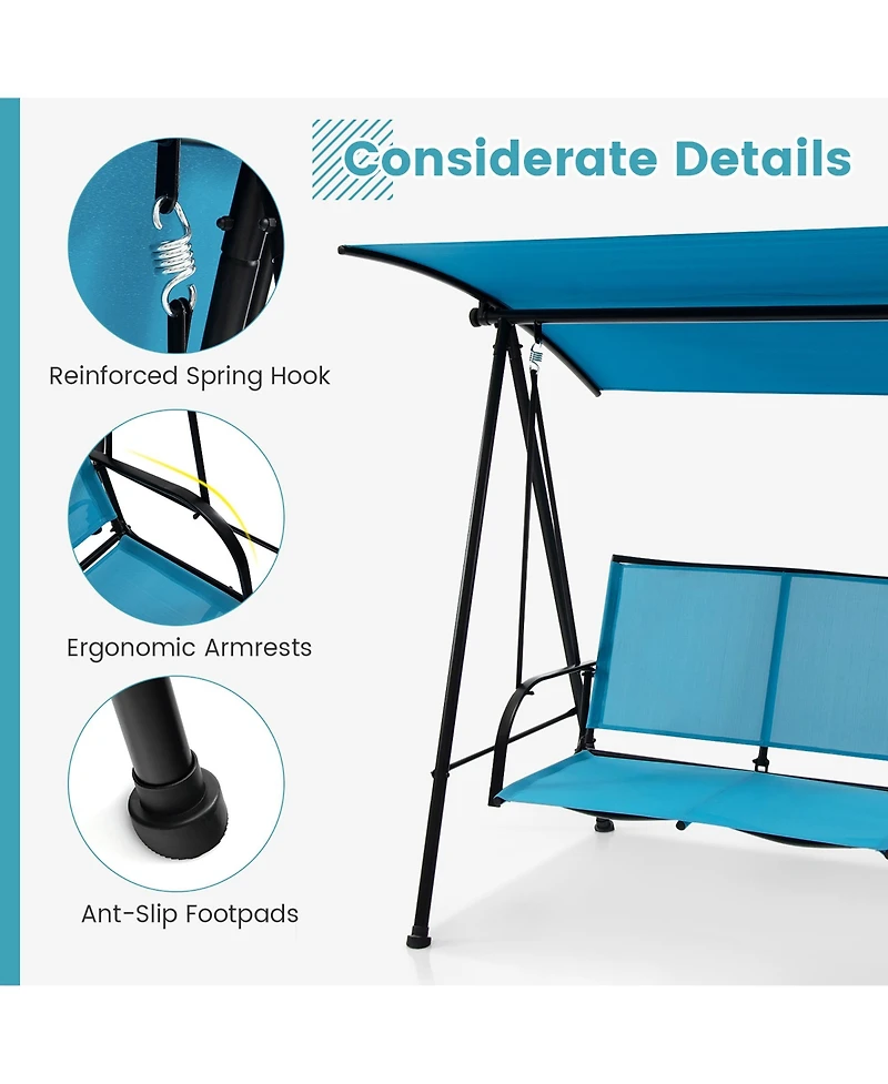 Gymax 2-Person Patio Swing Seat Bench Canopy Loveseat Outdoor