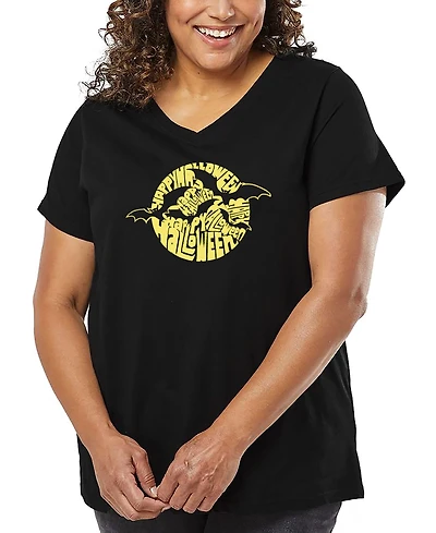 La Pop Art Plus Halloween Bats Word V-Neck T-Shirt
