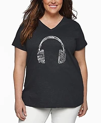 La Pop Art Plus Headphones Word V-Neck T-Shirt