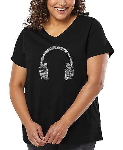 La Pop Art Plus Headphones Word V-Neck T-Shirt