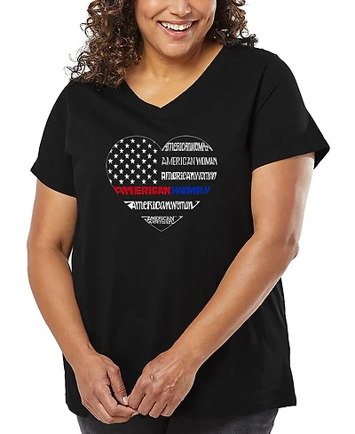 La Pop Art Plus American Woman Word V-Neck T-Shirt