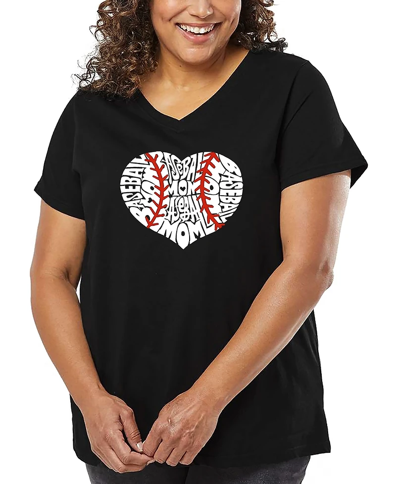 La Pop Art Plus Baseball Mom Word V-Neck T-Shirt