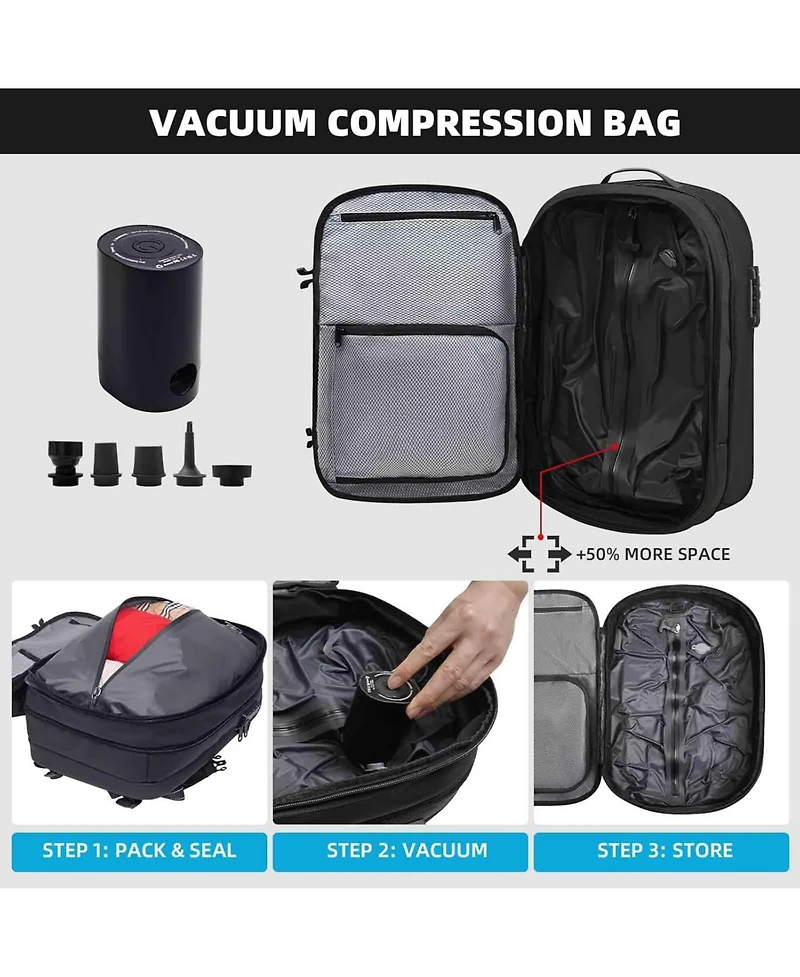 Nakto Vacuum Backpack Travel Vacuum Seal Compression Travel 60L Expandable Vackpack with Pump with Tsa Lock Black (Portable Electric Air Pump Included