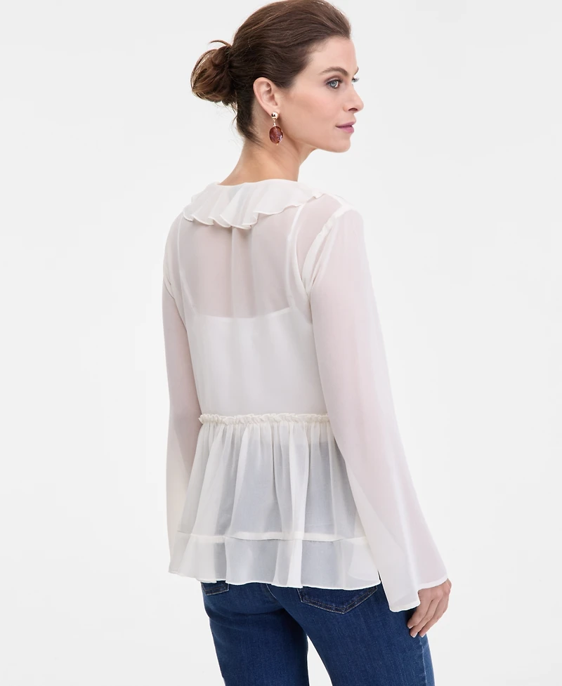 I.n.c. International Concepts Women's Printed Ruffle-Collar Top, Macy's Exclusive