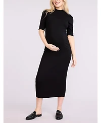 Motherhood Maternity Women's Mock Neck 3/4 Sleeve Ribbed Maxi Dress
