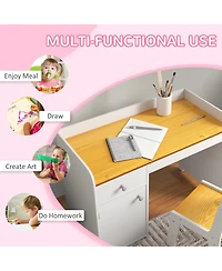 Qaba Kids Desk and Chair Set with Storage Drawer, Study Desk with Chair for Children for Arts & Crafts, Snack Time, Homeschooling, Homework, White